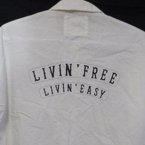 LEE COOPER, white button down shirt with collar "Livin" Free" "Livin" Easy"